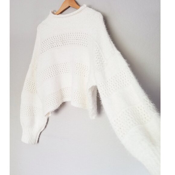 Arizona Jean Co Ivory Eyelash Fluffy Fuzzy Chunky Knit Crop Sweater XL Soft Cozy - Picture 12 of 16